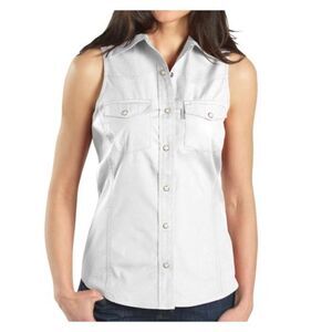 Carhartt White Pearl Snap Sleeveless Button Up Women's Shirt Large
